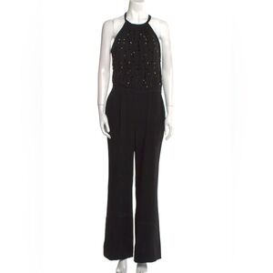 Diane Von Furstenberg halter sleeveless black jumpsuit crystal embellishmen NWOT